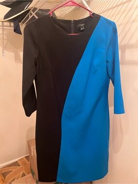 Ann Taylor Black and Bright Blue Colorblock Midi Dress beautiful
